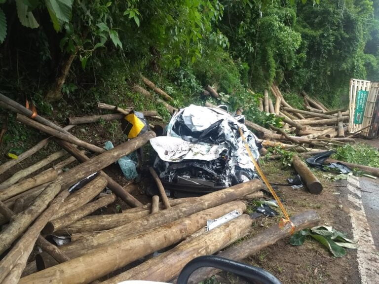 Fatal – 2 MORREM E 2 FICAM FERIDOS APÓS CAMINHÃO DE TORAS TOMBAR SOBRE CARROS