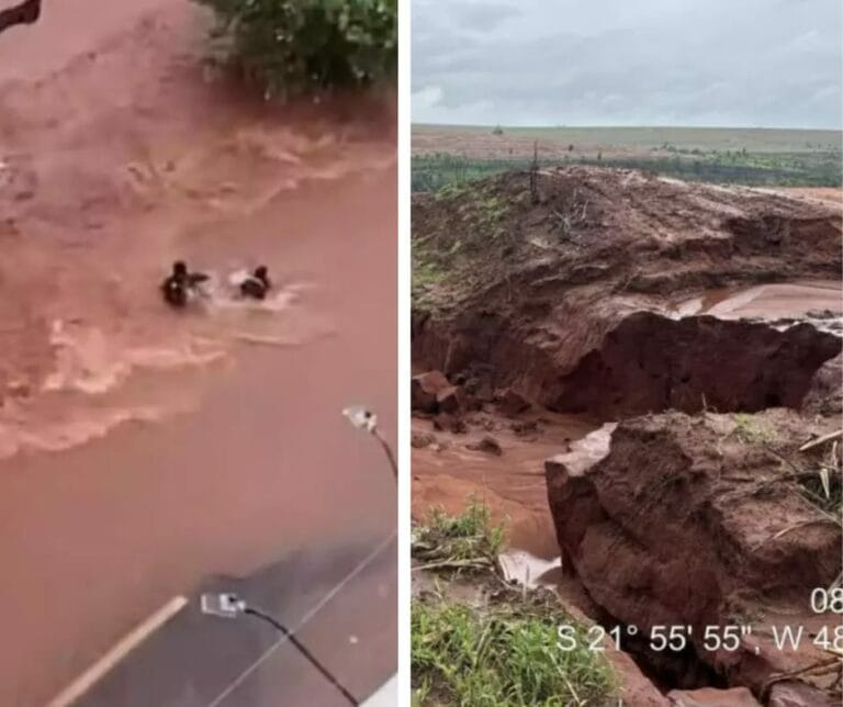 Enxurrada arrasta pessoas em Bauru; erosão interdita rodovia em Iacanga
